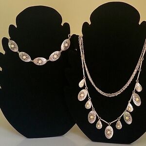 Lucky Brand necklace & bracelet silver tone w/ ivory faceted gems (synthetic?)